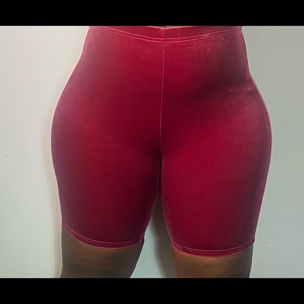 Burgundy biker shorts